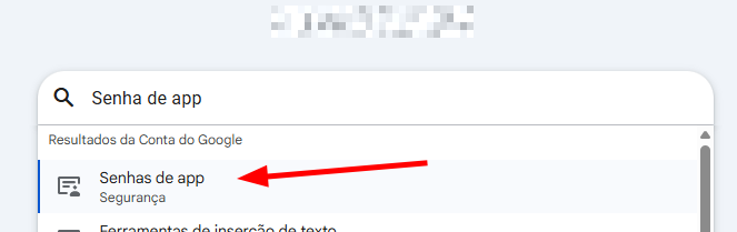 Central de segurança da conta Google com a busca por Senha de app